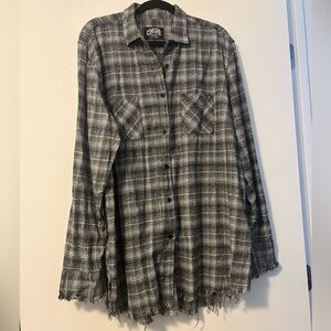 Casual Distressed Plaid Button Down Shirt